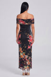 Ivory Sheath Off the Shoulder Maxi Printed Floral Dress