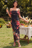 Ivory Sheath Off the Shoulder Maxi Printed Floral Dress