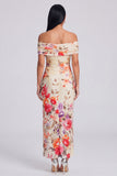 Ivory Sheath Off the Shoulder Maxi Printed Floral Dress
