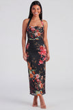 Champagne Halter Sheath Maxi Floral Dress