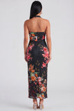Champagne Halter Sheath Maxi Floral Dress