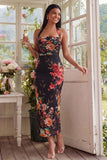 Champagne Halter Sheath Maxi Floral Dress