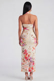 Champagne Halter Sheath Maxi Floral Dress