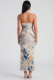Champagne Halter Sheath Maxi Floral Dress