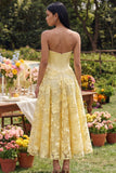 Yellow Sweetheart A Line Midi Floral Dress