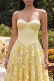 Yellow Sweetheart A Line Midi Floral Dress