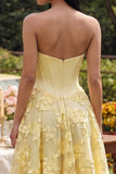 Yellow Sweetheart A Line Midi Floral Dress