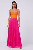 Orange and Fuchsia A-Line Pleated Maxi Dress