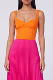 Orange and Fuchsia A-Line Pleated Maxi Dress