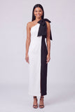 Black and White One Shoulder Bodycon Maxi Dress with Bow
