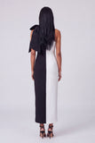 Black and White One Shoulder Bodycon Maxi Dress with Bow