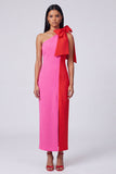 Black and White One Shoulder Bodycon Maxi Dress with Bow