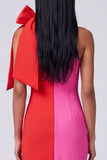 Black and White One Shoulder Bodycon Maxi Dress with Bow
