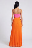 A-Line Pink and Orange Sweetheart Pleated Maxi Dress