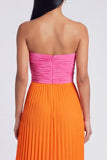 A-Line Pink and Orange Sweetheart Pleated Maxi Dress with Bow