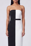Strapless Black and White Sheath Maxi Dress