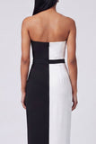 Strapless Black and White Sheath Maxi Dress