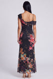 Champagne Sheath Printed Asymmetrical Neck Maxi Floral Dress