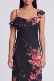 Champagne Sheath Printed Asymmetrical Neck Maxi Floral Dress