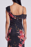 Champagne Sheath Printed Asymmetrical Neck Maxi Floral Dress