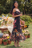 Champagne Sheath Printed Asymmetrical Neck Maxi Floral Dress