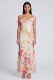 Champagne Sheath Printed Asymmetrical Neck Maxi Floral Dress