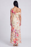 Champagne Sheath Printed Asymmetrical Neck Maxi Floral Dress