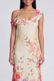 Champagne Sheath Printed Asymmetrical Neck Maxi Floral Dress