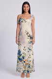 Champagne Sheath Printed Asymmetrical Neck Maxi Floral Dress