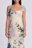 Champagne Sheath Printed Asymmetrical Neck Maxi Floral Dress