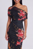 Ivory One Shoulder Sheath Printed Maxi Floral Dress