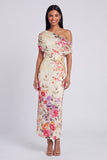 Ivory One Shoulder Sheath Printed Maxi Floral Dress