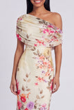 Ivory One Shoulder Sheath Printed Maxi Floral Dress