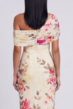 Ivory One Shoulder Sheath Printed Maxi Floral Dress