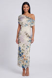 Ivory One Shoulder Sheath Printed Maxi Floral Dress