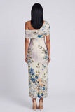 Ivory One Shoulder Sheath Printed Maxi Floral Dress