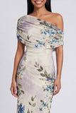 Ivory One Shoulder Sheath Printed Maxi Floral Dress