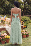 Halter Dusty Sage Cut Out A Line Maxi Floral Dress with Ruffles