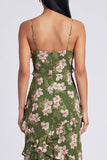 Dark Green A Line Chiffon Spaghetti Straps Maxi Floral Dress with Ruffles