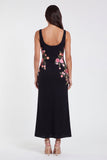 Black Square Neck Sheath Floral Long Formal Dress