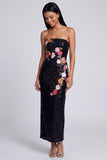 Sparkly Black Strapless Sheath Long Floral Dress with Sequins