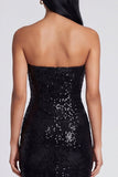 Sparkly Black Strapless Sheath Long Floral Dress with Sequins