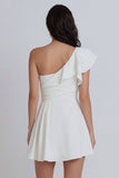 Ivory A-Line One Shoulder Ruched Bridal Shower Dress with Ruffles