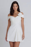 Ivory Cold Shoulder Ruched A-Line Graduation Dress with 3D Flower
