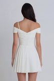 Ivory Cold Shoulder Ruched A-Line Graduation Dress with 3D Flower