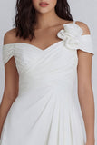 Ivory Cold Shoulder Ruched A-Line Graduation Dress with 3D Flower