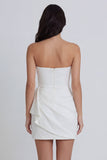 Strapless Satin Ivory Ruched Bodycon Graduation Dress with Ruffles