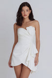 Ivory Strapless Bodycon Ruched Graduation Dress with Ruffles