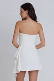 Ivory Strapless Bodycon Ruched Graduation Dress with Ruffles