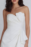 Ivory Strapless Bodycon Ruched Graduation Dress with Ruffles
